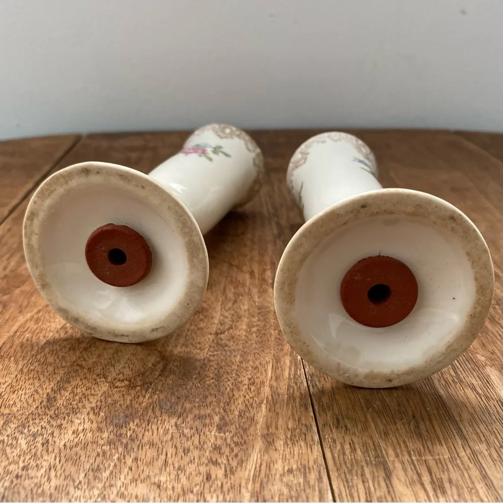 Vintage Victorian Porcelain Tall Salt and Pepper Shakers
